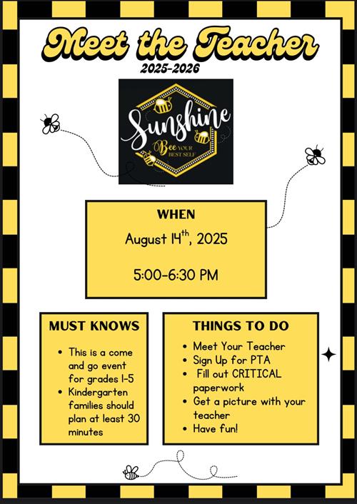 Meet the Teacher-August 14 5-6:30 PM